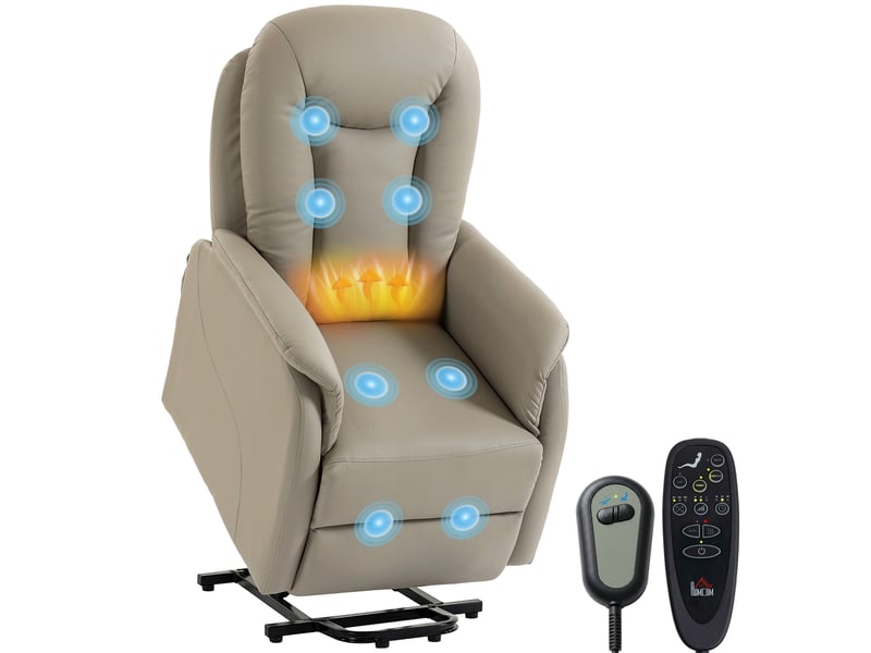  Fauteuil releveur électrique massage vibration et chaleur, dossier inclinable, fauteuil relax électrique en pu, gris  - Conforama B