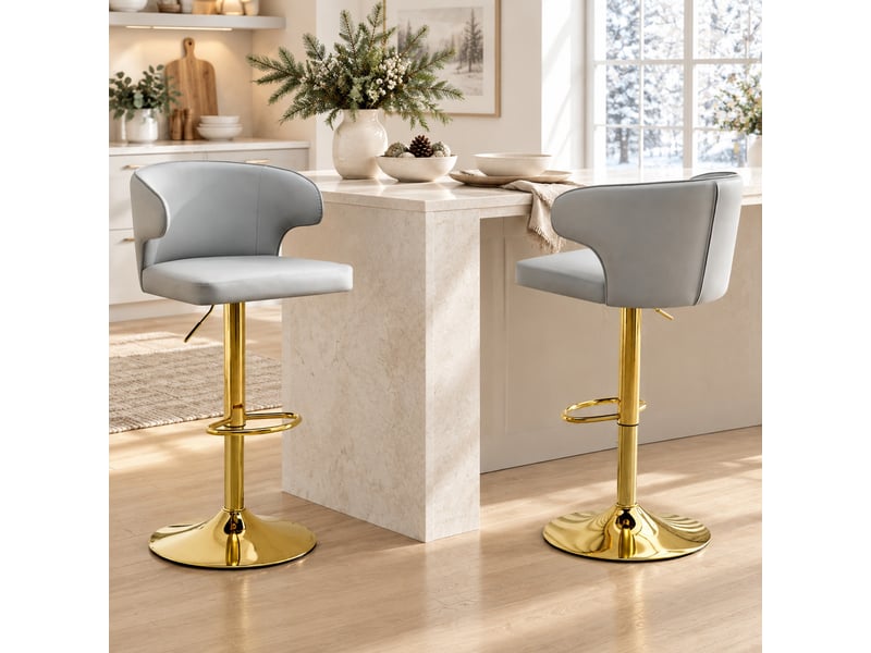  Tabourets de bar lot de 2 pivotants 360° réglables - lpospi - dossier ergonomique, repose-pieds, pu - gris clair  - Conforama B