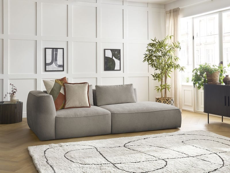  Bobochic canapé droit fixe 3 places leopold tissu texturé taupe  accoudoir gauche LEOPOLD - Conforama B