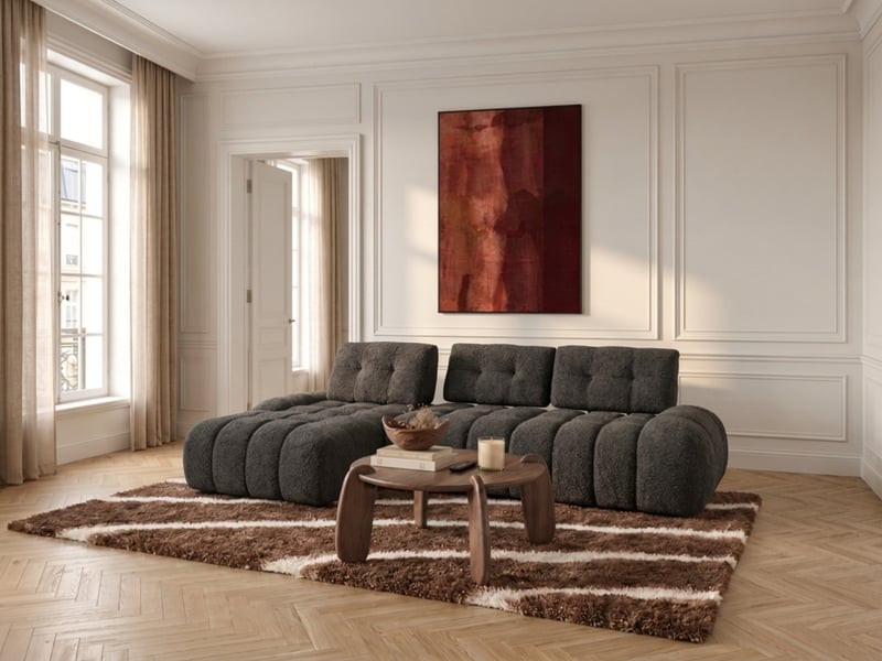  Bobochic canapé d'angle avec dossier avance recule apollon en tissu bouclette gris foncé  angle gauche APOLLON - Conforama D