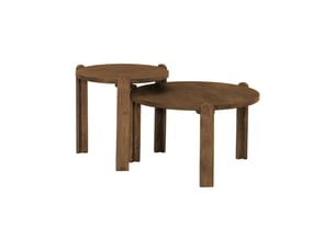 Set de 2 tables basses rondes bois de manguier noyer - pallavi