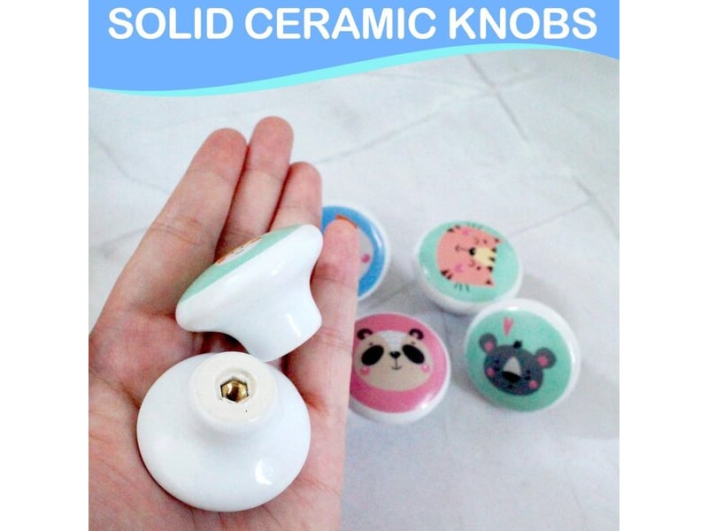 Jeu de 6 boutons de porte en céramique vintage en forme d'animaux, poignées rondes pour cuisines et chambres d'enfants - Conforama B