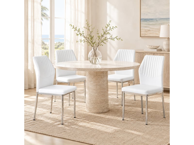  Lot de 4 chaises de salle à manger en similicuir blanc et métal argenté  - Conforama E