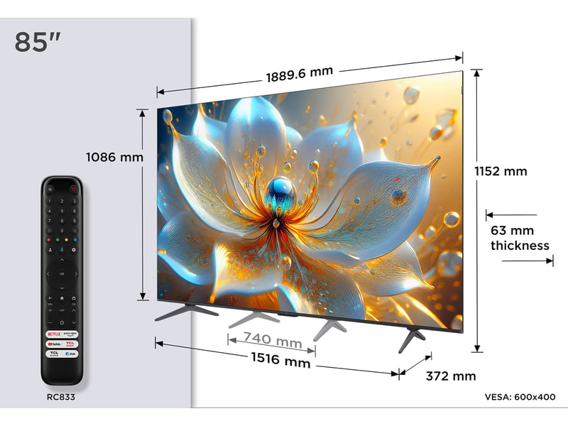TV 215 cm UHD 4K Qled TCL 85P81K - Conforama
