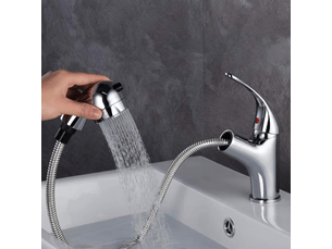 Robinet de lavabo à poignée unique, en acier inoxydable (tuyau inclus)