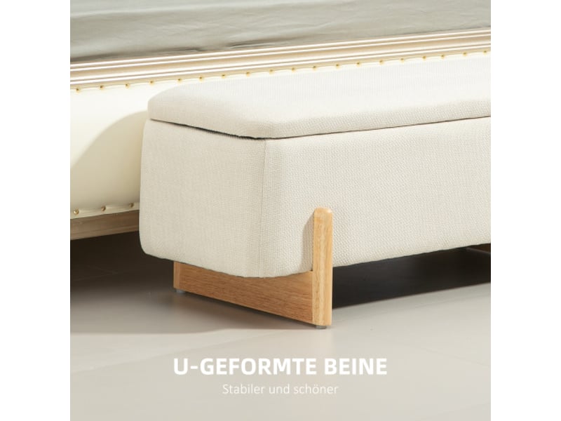  Banc coffre rembourré aspect lin avec rangement, pieds en bois et charnières de sécurité, salon et chambre  - Conforama E