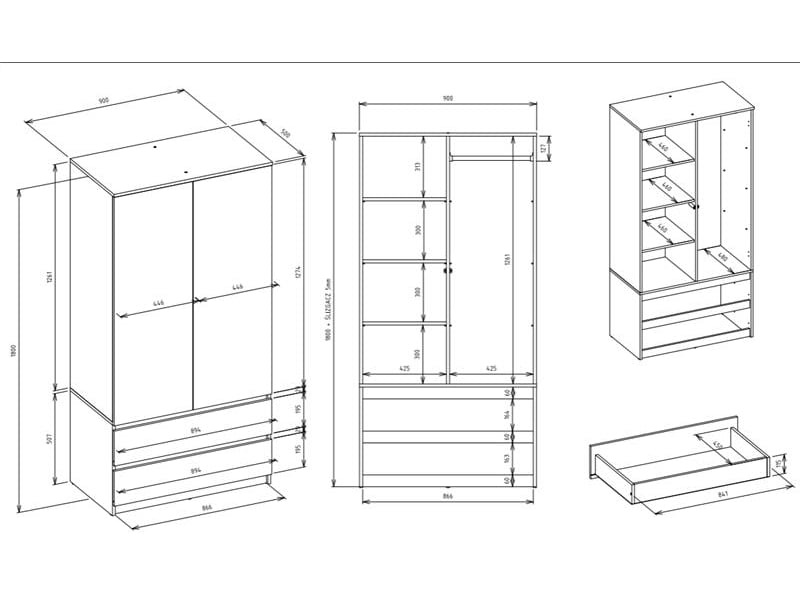  Malwa ss-90l - armoire avec miroir et rehausse - 2 portes, 2 tiroirs - 90x240x50 cm - BLANC  - Conforama C