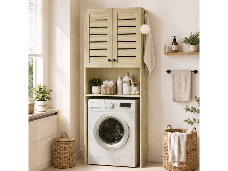  Meuble wc meuble dessus toilettes style classique chic 2 portes étagère niche naturel  - Conforama D