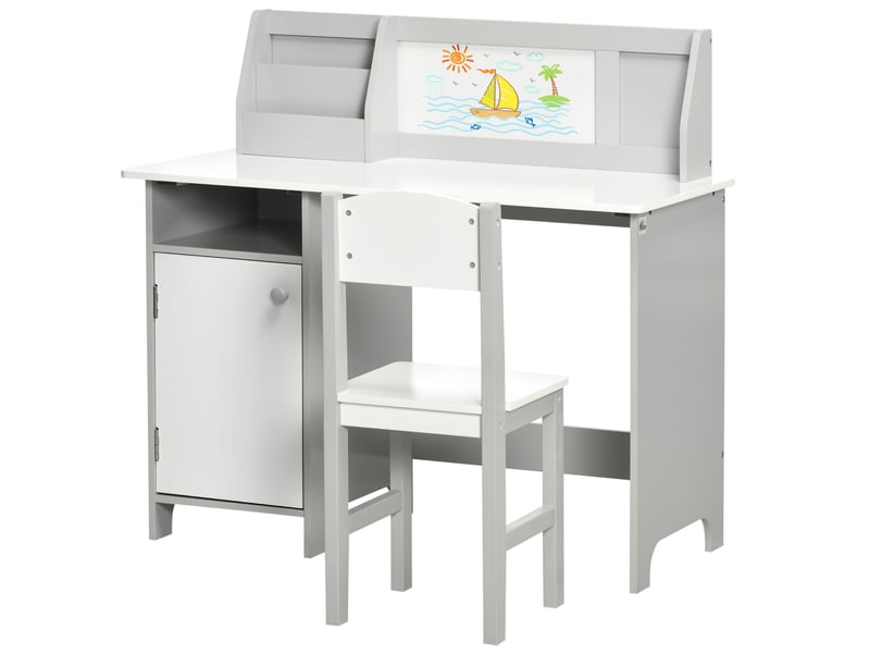 Ensemble table et chaise enfant avec tableau blanc et rangement gris 90 x 45 x 85 cm - Conforama B