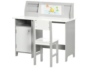 Ensemble table et chaise enfant avec tableau blanc et rangement gris 90 x 45 x 85 cm