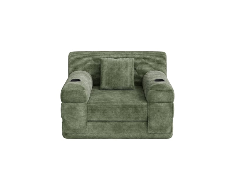 Fauteuil convertible lit 1 place en velours côtelé vert - Conforama A