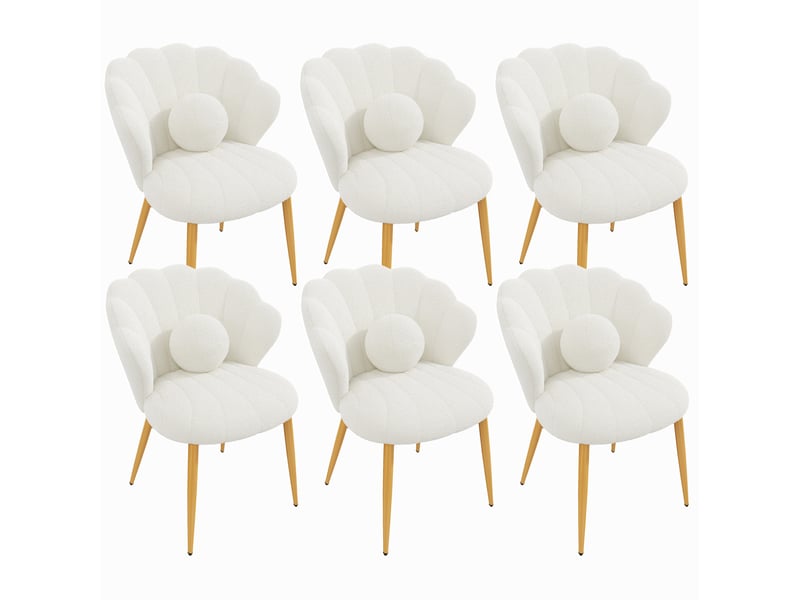  Lot de 6 chaises de salle à manger 60x62,5x83 cm en tissu teddy blanc  - Conforama A
