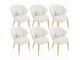 Lot de 6 chaises de salle à manger 60x62,5x83 cm en tissu teddy blanc