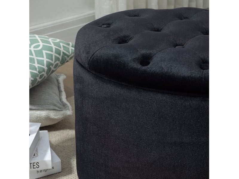  Banquette de rangement 71x52x42 cm ovale avec couvercle amovible polyester noir  - Conforama C