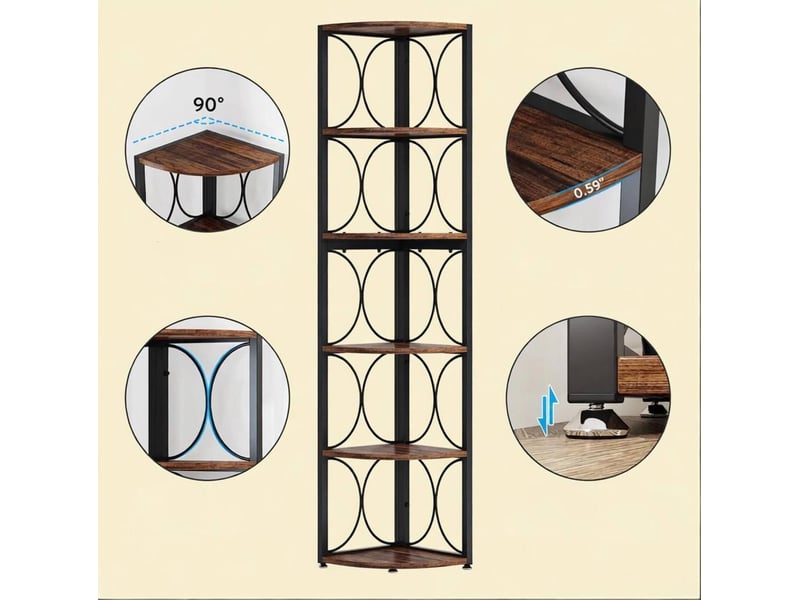  Rayonnage d'angle 107x38x15 cm 6 niveaux métal et bois noir et marron rustique  - Conforama C