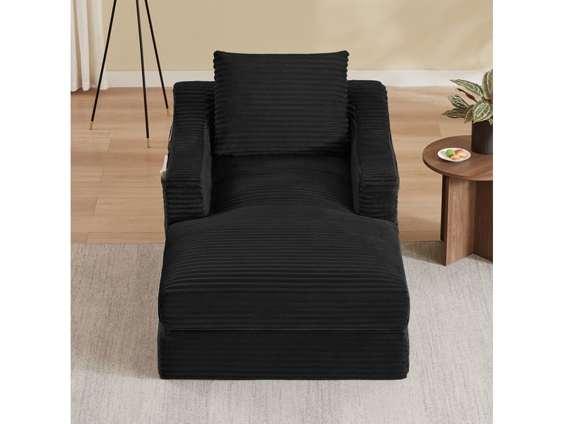  Canapé convertible 1 place en velours côtelé noir, design moderne avec couche double pour vos moments de détente  - Conforama E