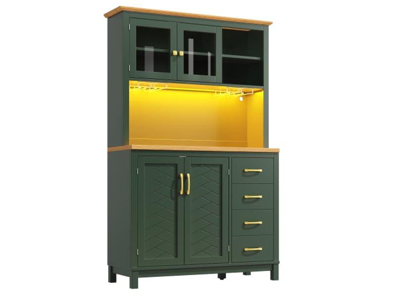 Bahut style campagne 105,5x40x180 cm - 4 portes, led ruban, porte-bouteillesverres, rangement vertnoirblanc - Conforama A
