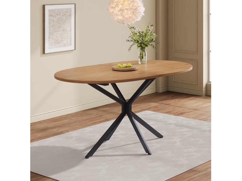  Table à manger ovale 120 x 80 cm en mdf, pieds métalliques croisés, naturel  - Conforama B