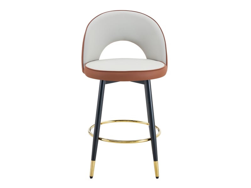  Lot de 2 tabourets de bar 44x47.4x92cm – pivotants à 360° avec dossier ajouré et repose-pieds – similicuir pu - gris clair et marron  - Conforama A