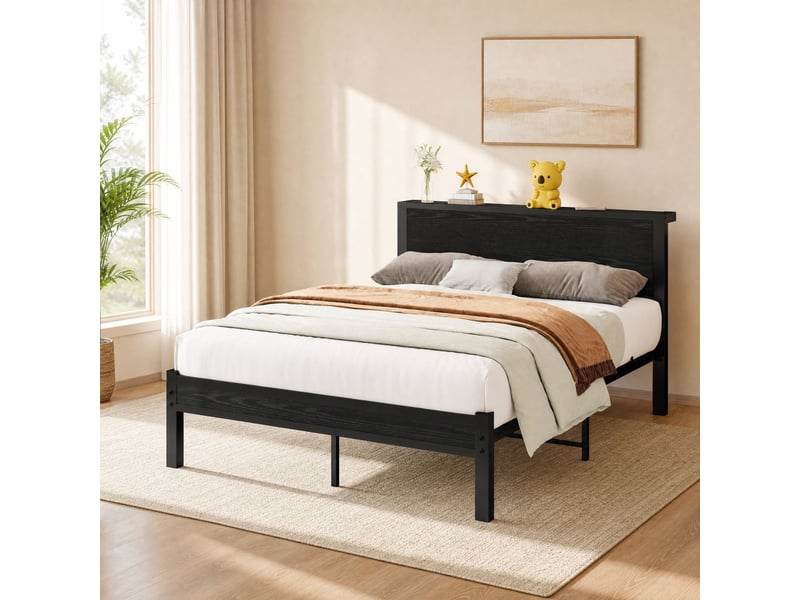  Cadre de lit 140 x 200 cm noir en mdf et métal avec rangement sous le lit  - Conforama C