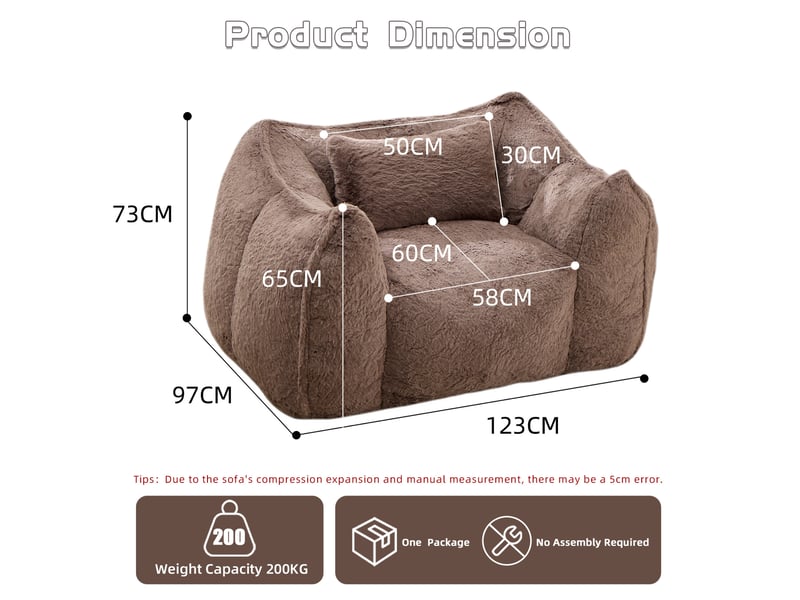 Fauteuil pouf géant 123x97x73 cm – kaki – coussin inclus, dossier enveloppant et mousse haute densité - Conforama C