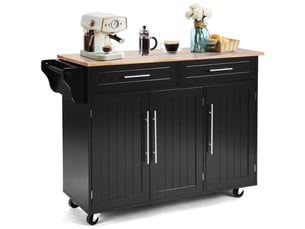 Îlot de cuisine sur roulettes spacieux 121 x 46 x 93 cm avec 2 tiroirs design pratique en bois de caoutchouc noir 20_0017941