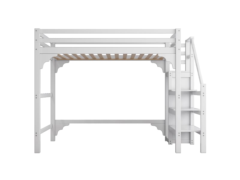 Lit mezzanine blanc 140x200 cm, escalier, armoire et rangements intégrés - Conforama A
