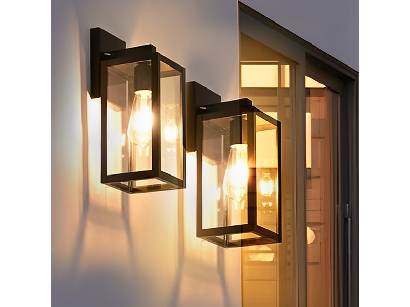  Applique murale extérieure avec applique murale antirouille avec abat-jour en verre transparent noir mat  - Conforama D
