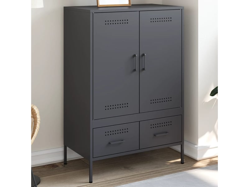  Buffet haut - bahut - meuble de rangement anthracite 68x39x101,5 cm acier  - Conforama B