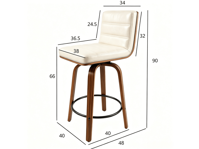  Tabouret de bar pivotant en similicuir avec dossier ergonomique, repose-pieds et patins antidérapants crème  - Conforama D