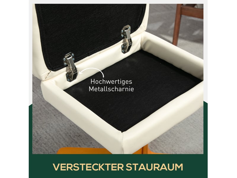  Fauteuil relax avec pouf de rangement, dossier inclinable et assise pivotante, en similicuir et bois blanc crème  - Conforama E