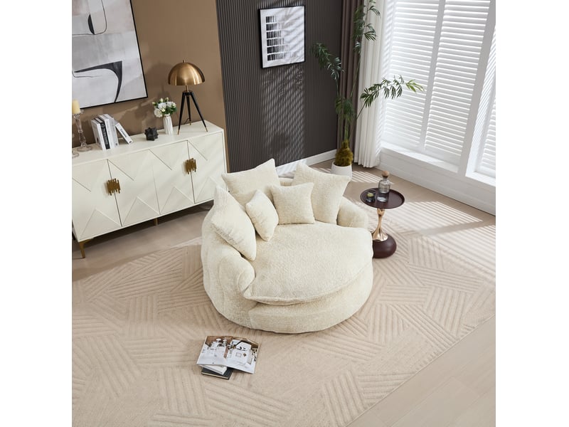  Fauteuil lounge mousse polyester beige, avec pouf, coussin inclus 190,5x138x63 cm  - Conforama W