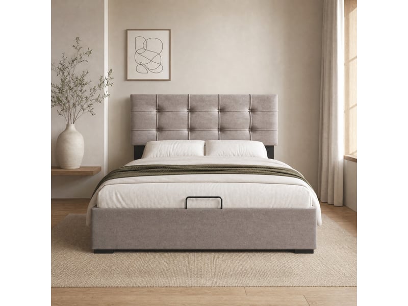  Lit une place 90 x 200 cm avec coffre de rangement, tête de lit réglable, velours gris clair  - Conforama D