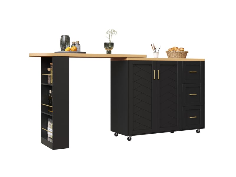 Desserte bar extensible à roulettes avec rangement 135-228 cm evryae - Conforama A