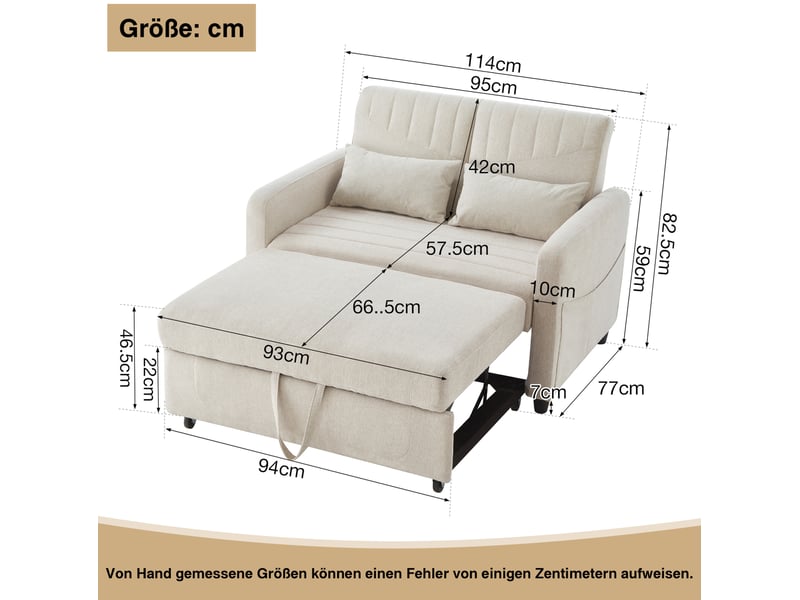  Canapé droit convertible 2 places beige en tissu, dossier réglable 3 positions, idéal pour petits espaces  - Conforama C