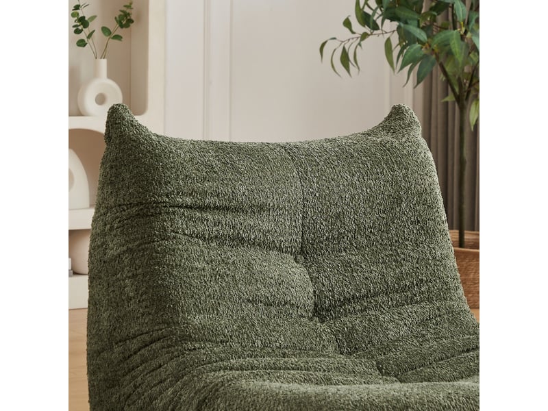 Fauteuil de sol et repose-pieds, chauffeuse ergonomique, mousse haute densité, salon, max 150kg, en chenille vert olive  - Conforama D