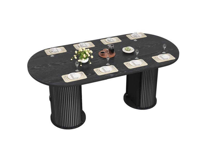  Table extensible avec rangement dissimulé et plateau modulable pour salle à manger, en mdf noir, 150 × 80 × 75 cm  - Conforama A