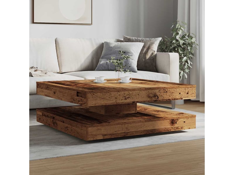  Table basse - table de salon - table à thé rotative à 360 degrés vieux bois 90x90x34,5 cm  - Conforama C