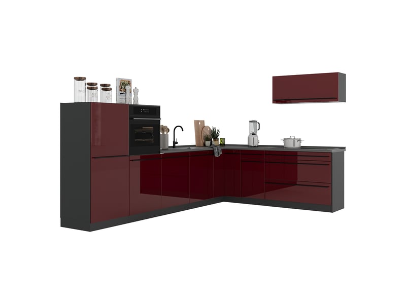  Vicco cuisine en angle, rouge brillantanthracite, 327 x cm plan de travail anthracite  - Conforama E