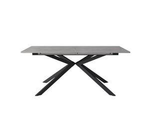 Table de salle à manger extensible avec plateau rectangulaire et piètement croisé, style moderne, en mdf, noir et gris