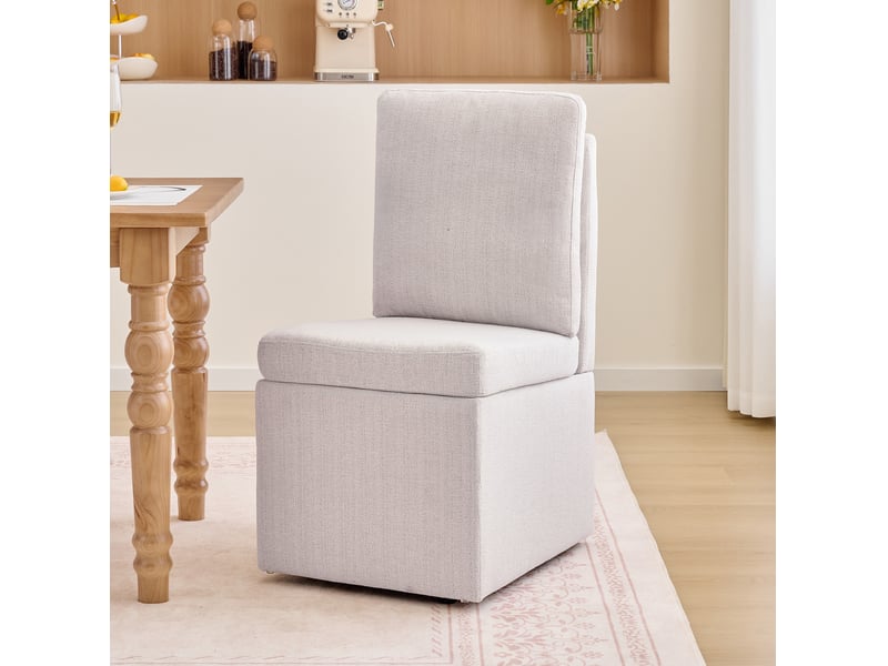  Chaise de salle à manger rembourrée avec rangement et roulettes beige  - Conforama B