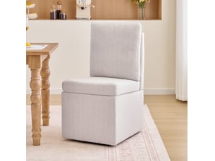 Chaise de salle à manger rembourrée avec rangement et roulettes beige
