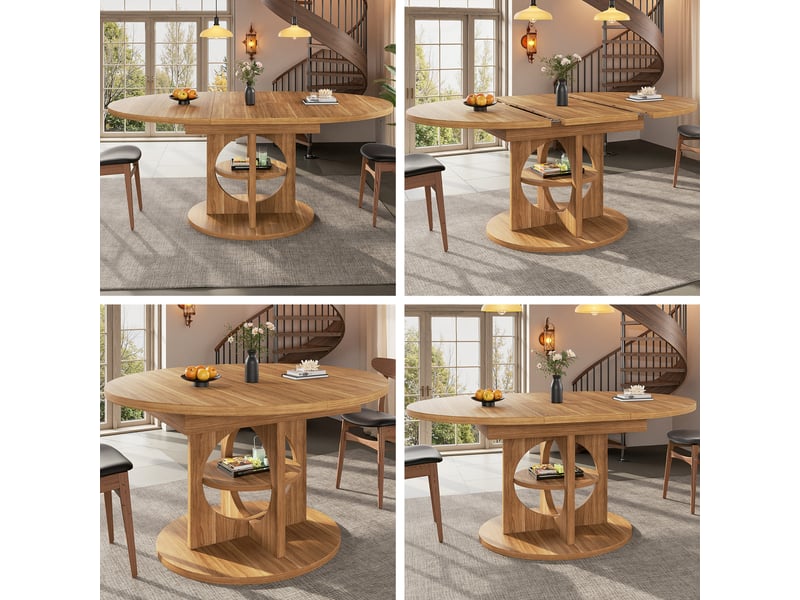 Table de salle à manger extensible avec rangement en mdf 110150×110×76 cm bois naturel - Conforama C