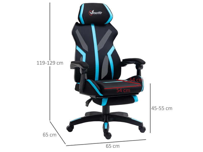  Chaise gaming noire et bleue avec repose-pieds rétractable dossier inclinable appui-tête et réglage en hauteur dimensions 65x65x119-129 cm  - Conforama D