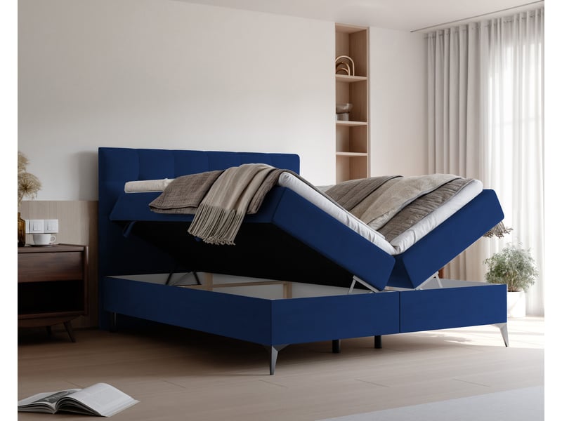 Lit coffre bailey - 180x200 cm - avec matelas et surmatelas - velours dense - bleu marine BAILEY - Conforama C