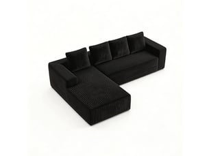 Canapé d'angle, canapé modulable, en velours tricoté, noir, assise profonde, style cloud, pour salon, version droite, chambre