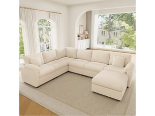 Canapé d'angle modulable xxl 7 places 274,5x210,5x85,5 cm en ul avec pouf séparé, coussins, velours côtelé spacieux - beige