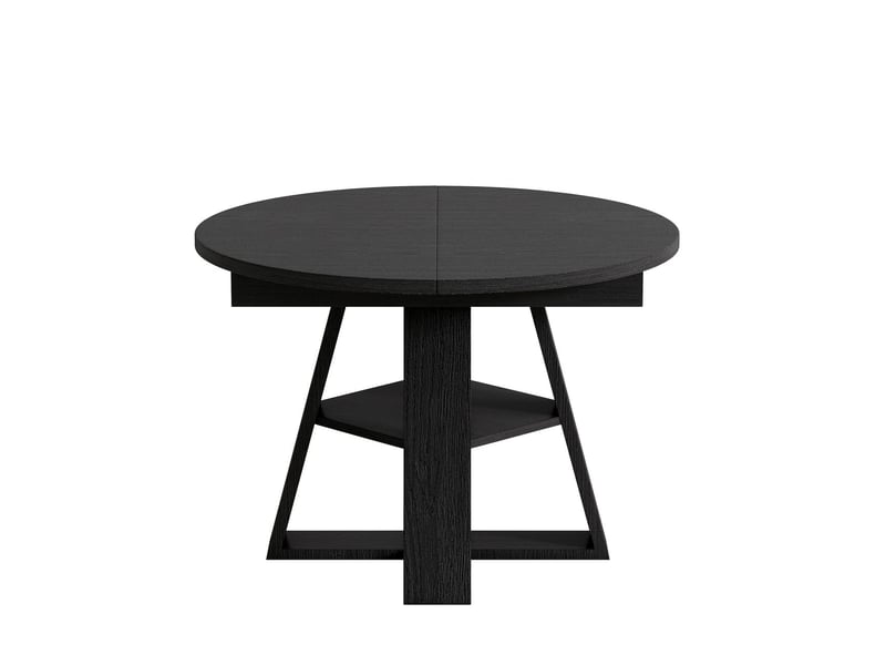  Table à manger 110150 x 100 cm table de salle à manger extensible 4 à 6 personnes plateau rond rangement intégré compartiments de rangement finition aspect bois coloris noir  - Conforama D