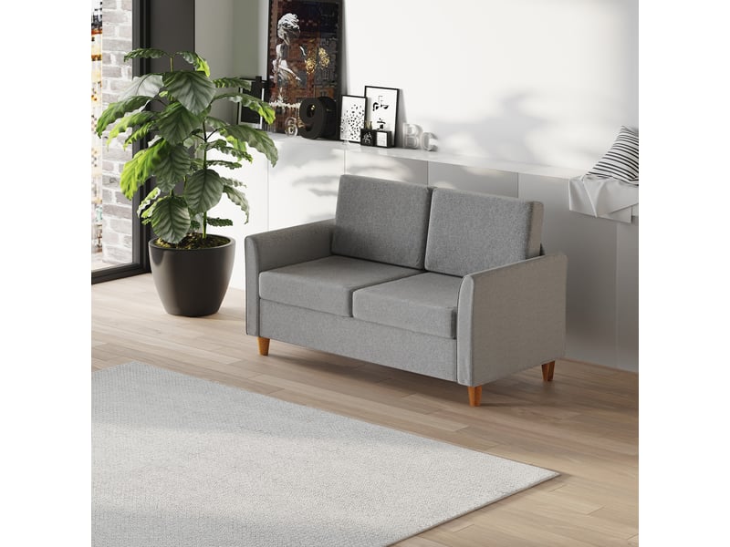  Canapé fixe, droit, en tissu effet lin, gris 141x70x78cm - Conforama B