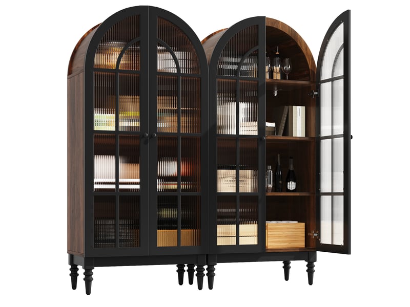 Lot de 2 armoires hautes vitrées 152x35.5x165 cm en mdf noir - Conforama A